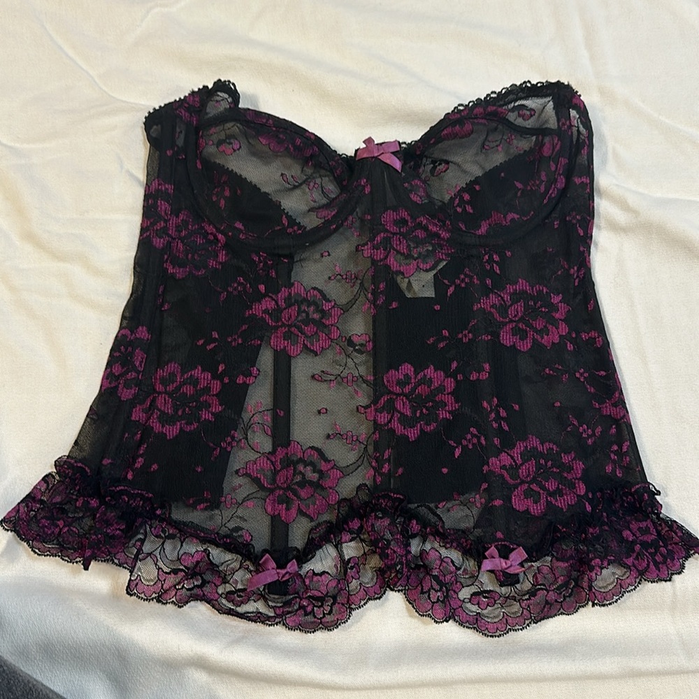 Vintage Purple & Black Lace Bustier Corset - 34